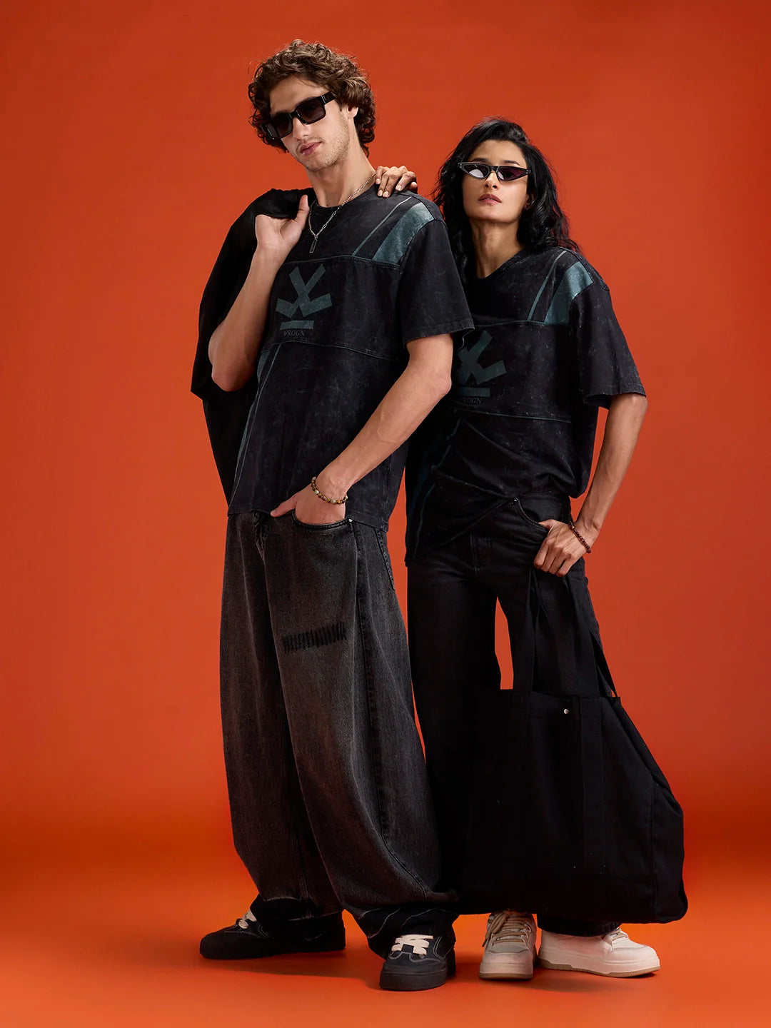Washed Cut& Sew Graphic Printed Oversized Fit T-Shirt | Black