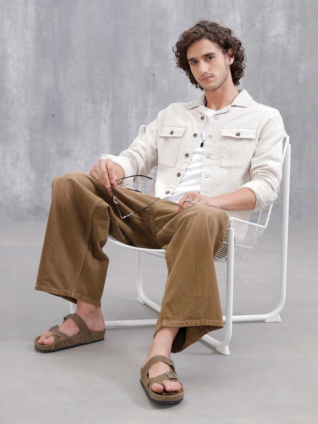 Cotton Slub Overshirt In Regular Fit | Beige