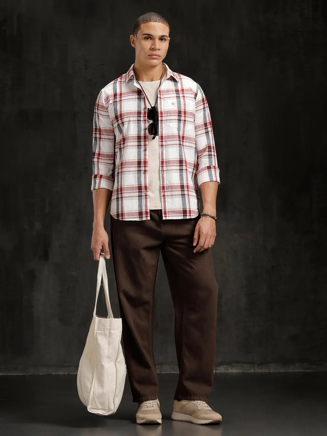 Checkered Cotton Slub Shirt | White