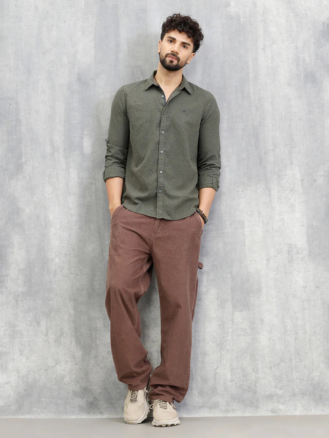 Melange Fabric Smart Shirt In Slim Fit | Olive