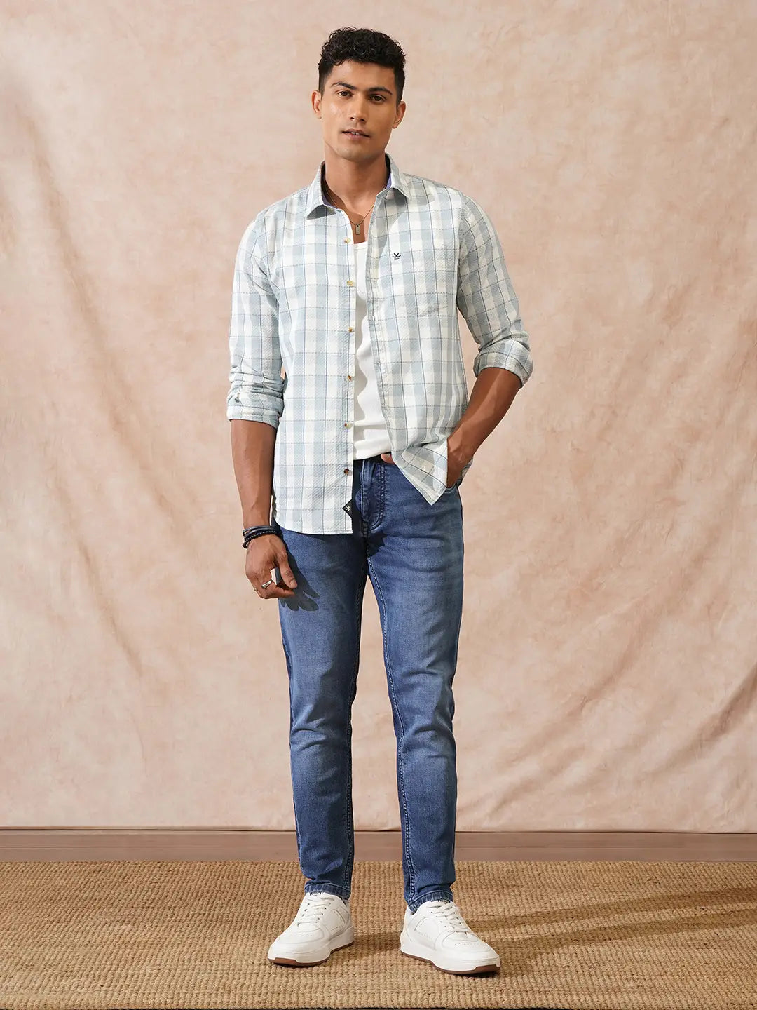 Textured Tonal Check Shirt | Blue