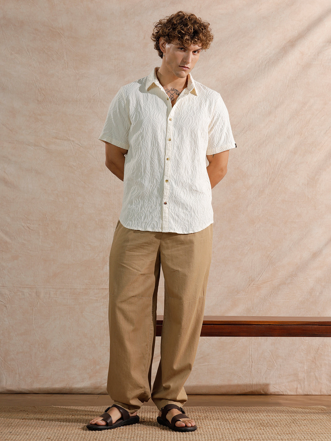 Textured Slim Fit Shirt | Off White