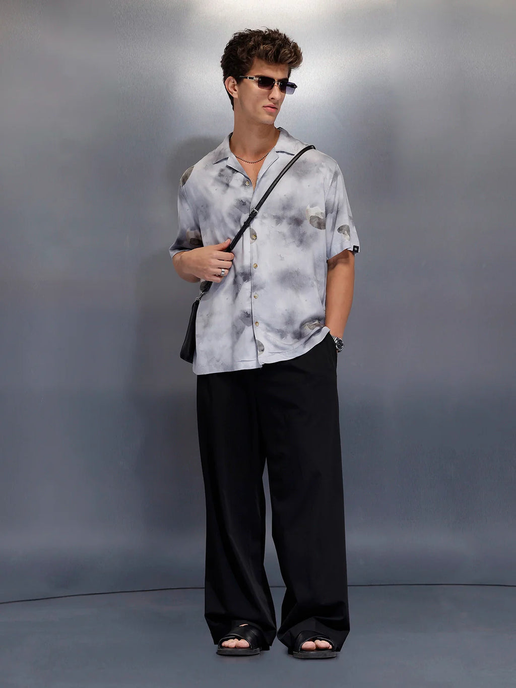 Men’s casual grey printed resort shirt | Navy Blue