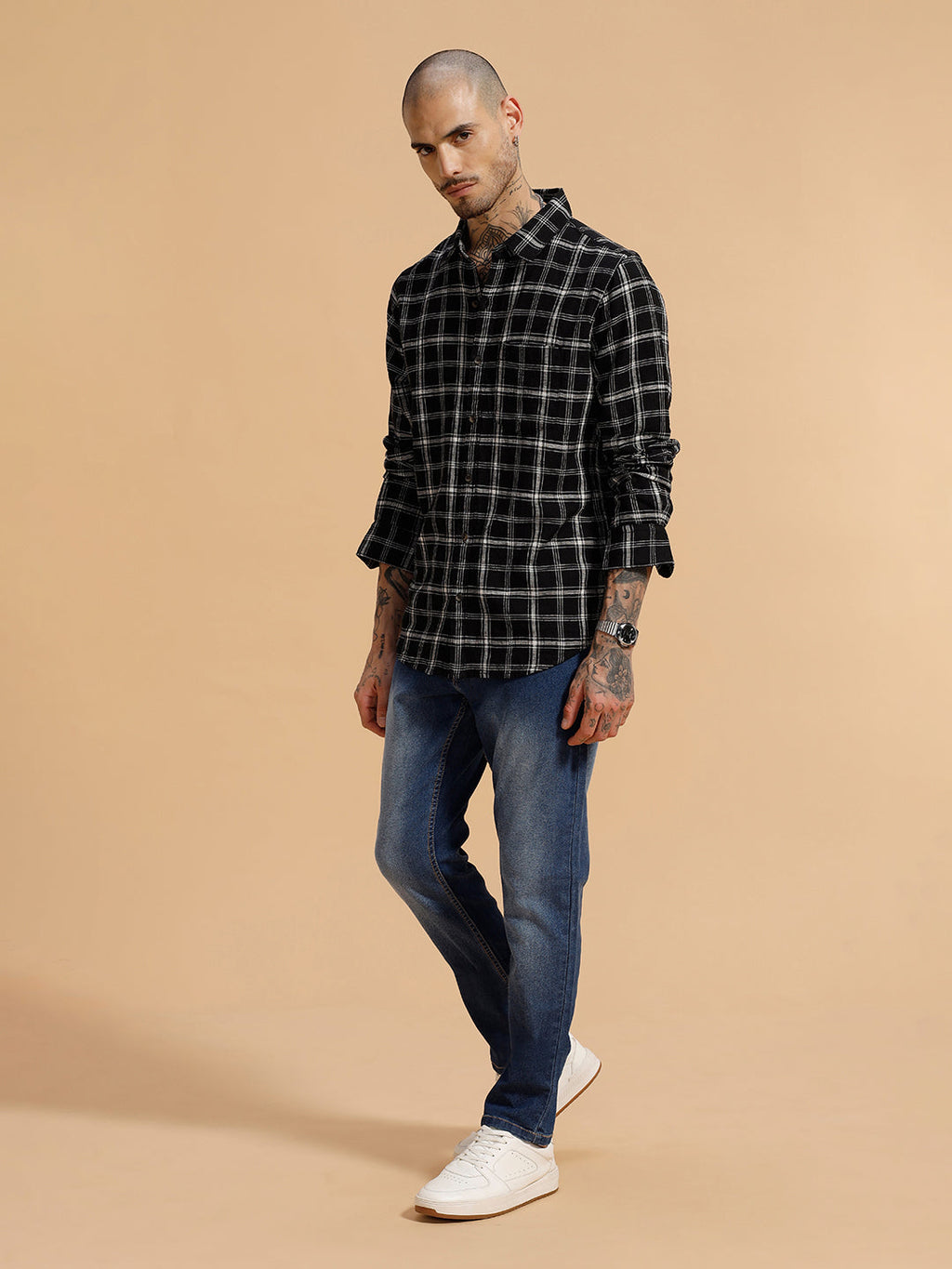 Checked Slub Texture Shirt | Black