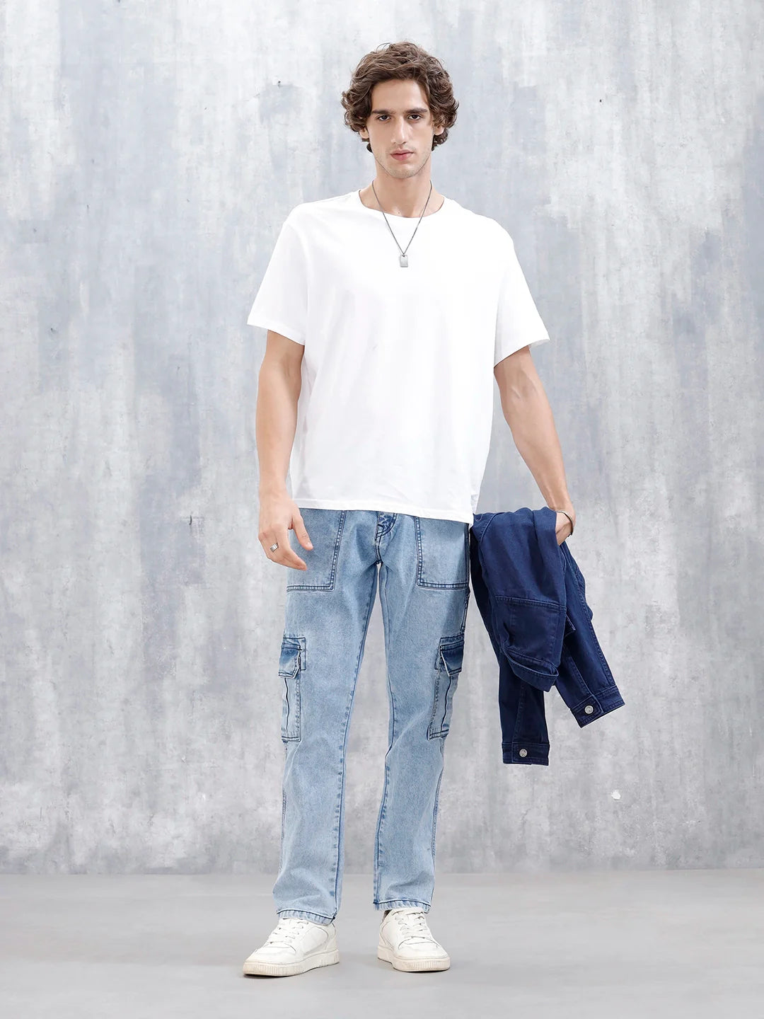 Mid Wash Cargo Fit Jeans | Blue