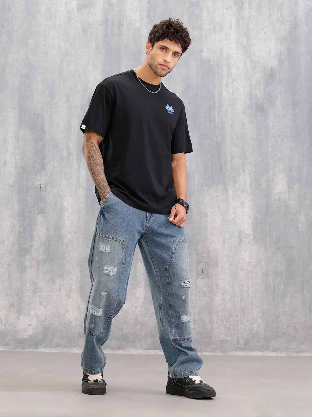 Oversized Fit Brand Carrier T-Shirt With Back Print | Black