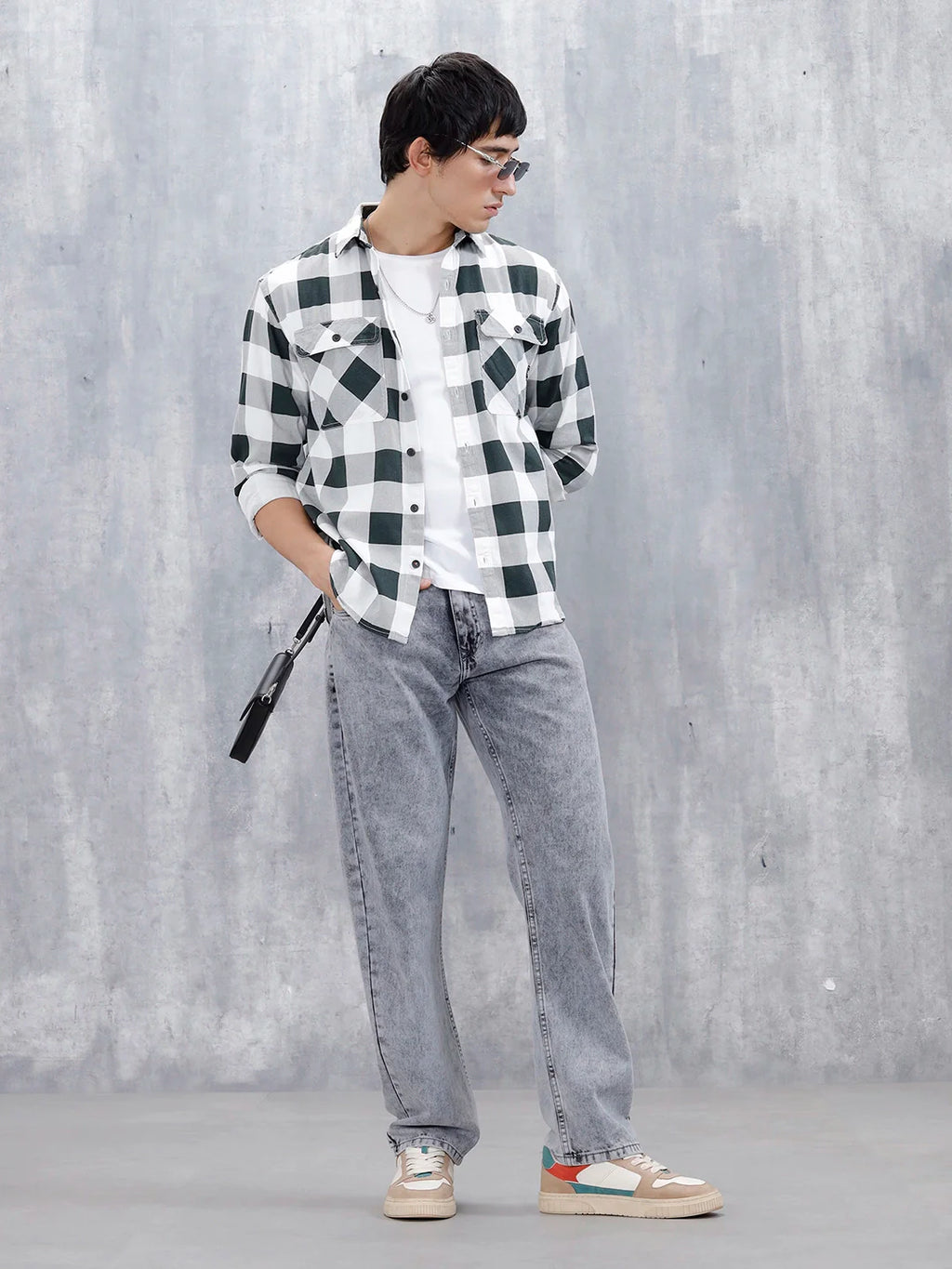 Casual Comfort Fit Checkered Pattern Shirt | Black