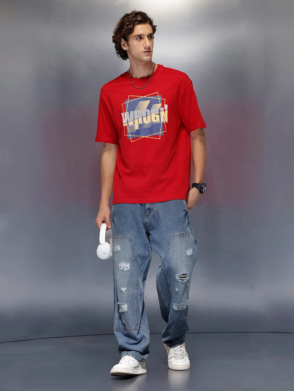 Men’s pop graphic red cotton T-shirt | Red