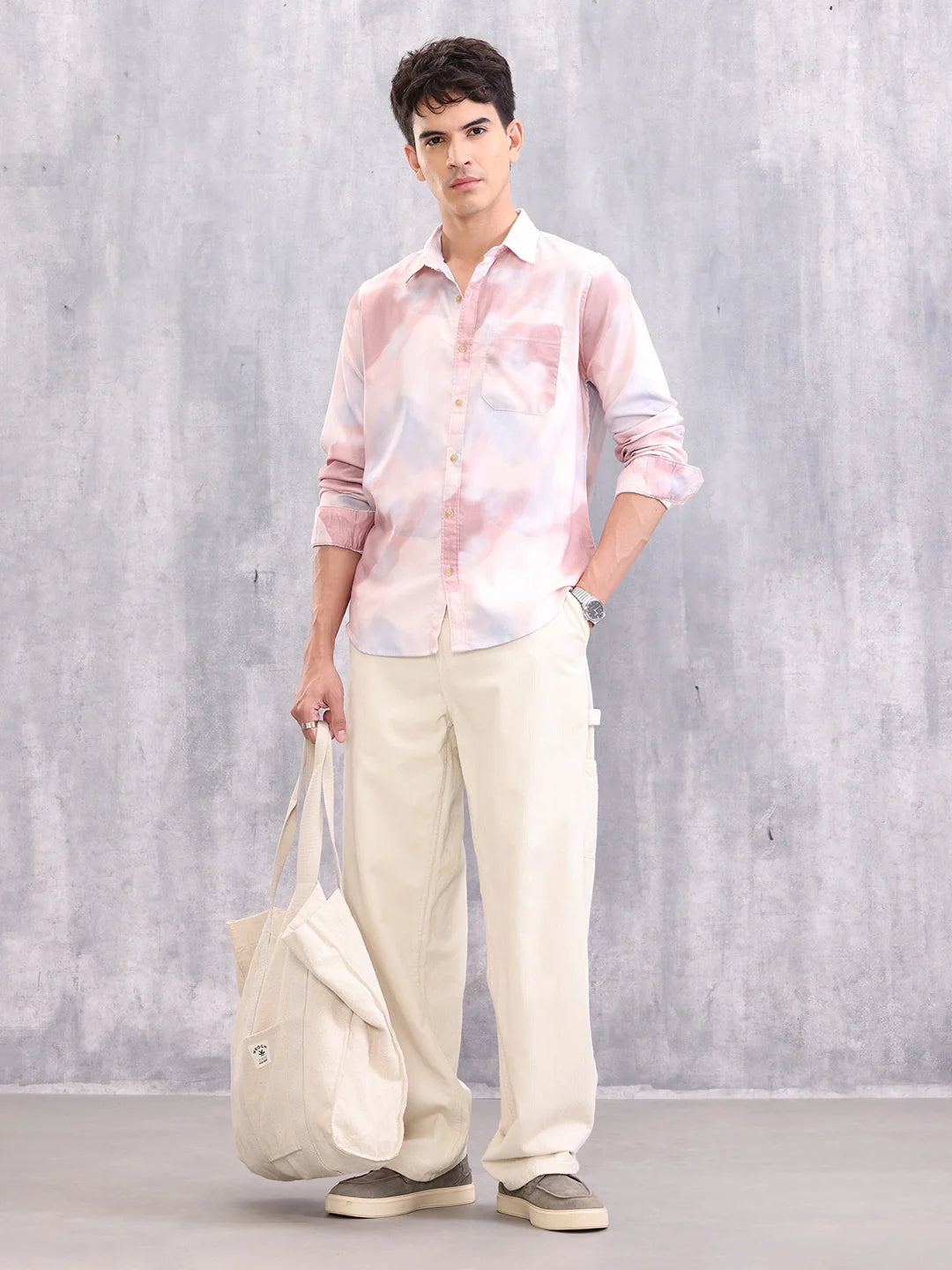 Men’s Pastel Tie-Dye Casual Shirt – Soft Cotton | Pink