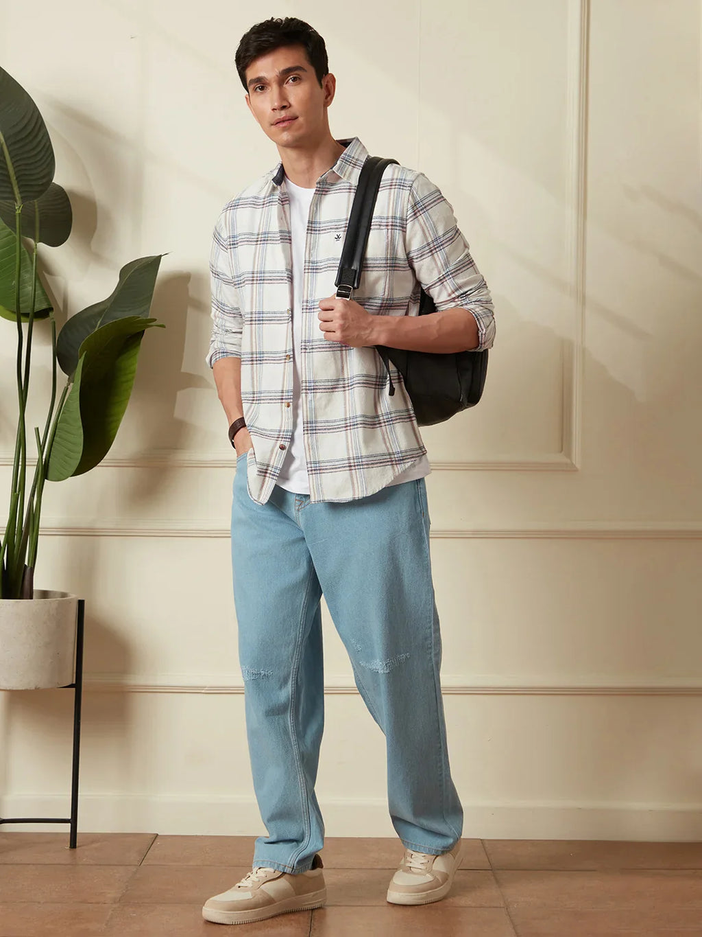 Classic White Slim Fit Checked Shirt
