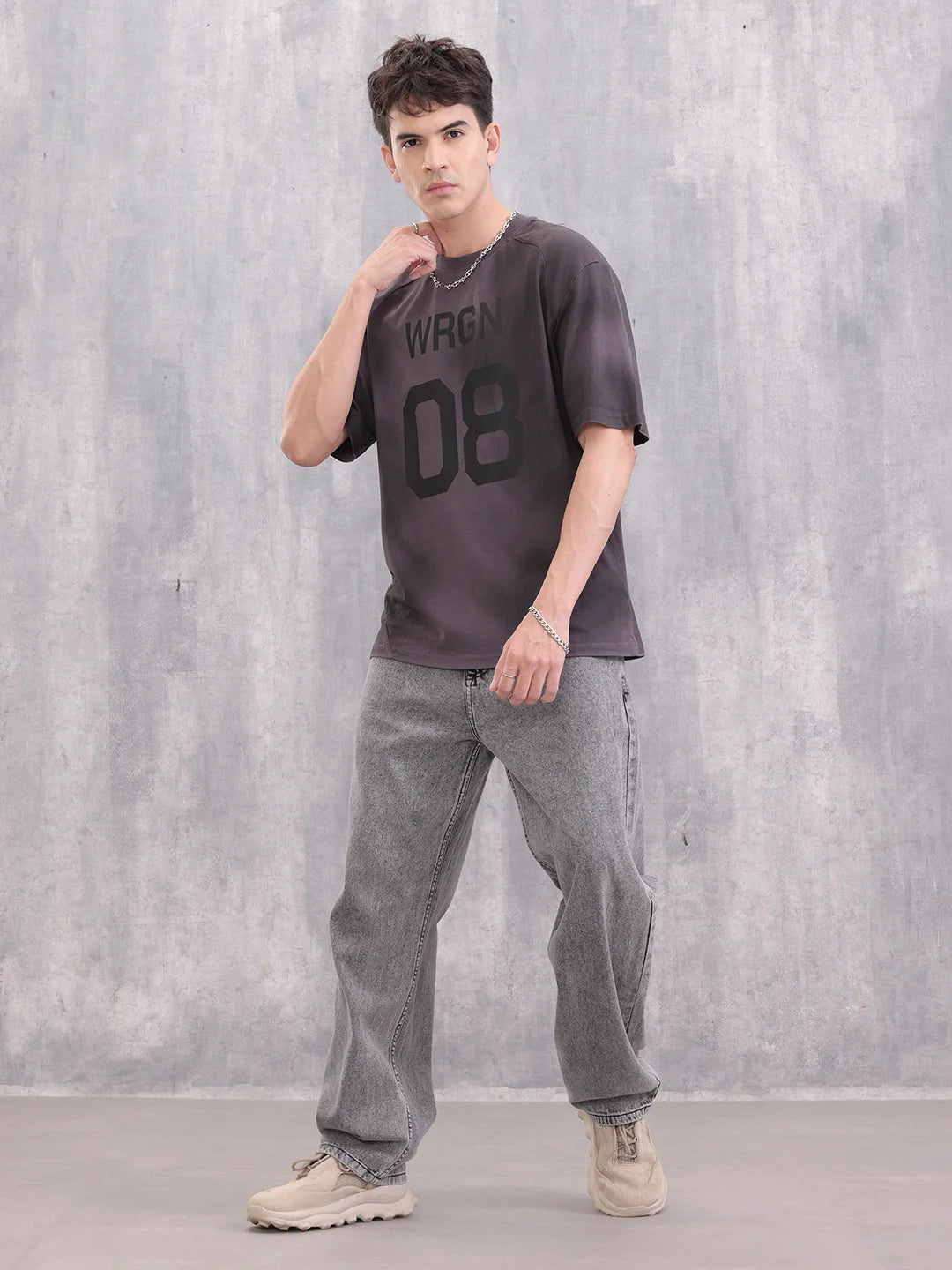 Washed Raglan Sleeve Oversized Men T-shirt | Dark Grey