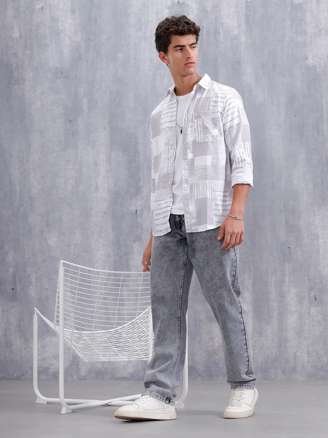 Abstract Aop Printed Men Comfort Fit Shirt | Grey