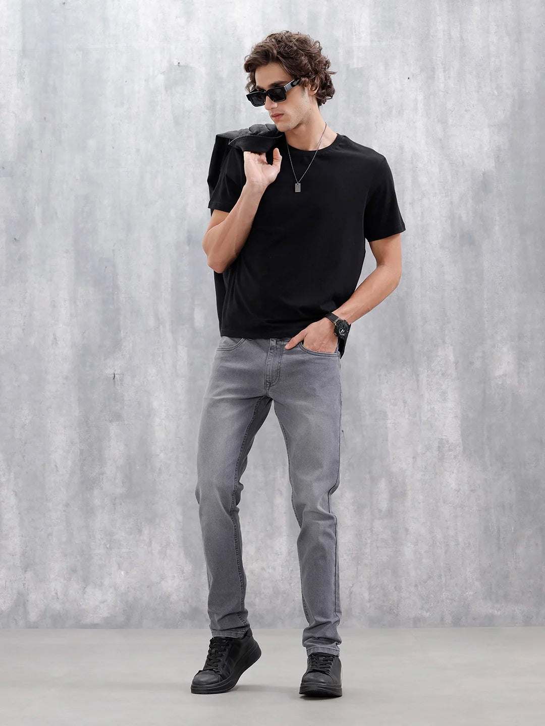 Mid Wash Casual Slim Fit Jeans | Grey