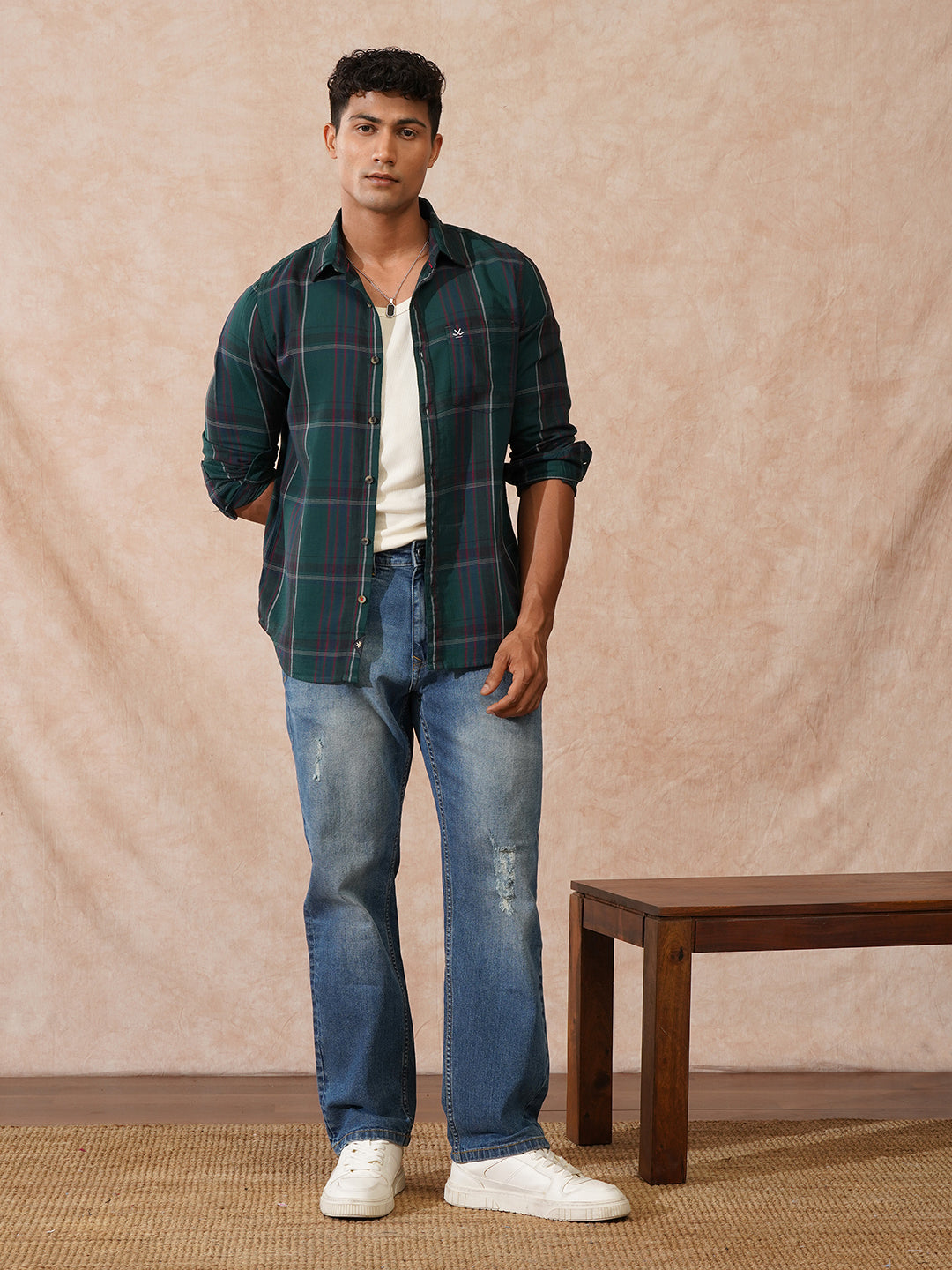 Checked Slim Fit Shirt | Green
