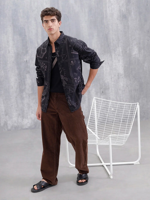Abstract Aop Oversized Fit Casual Shirt | Black