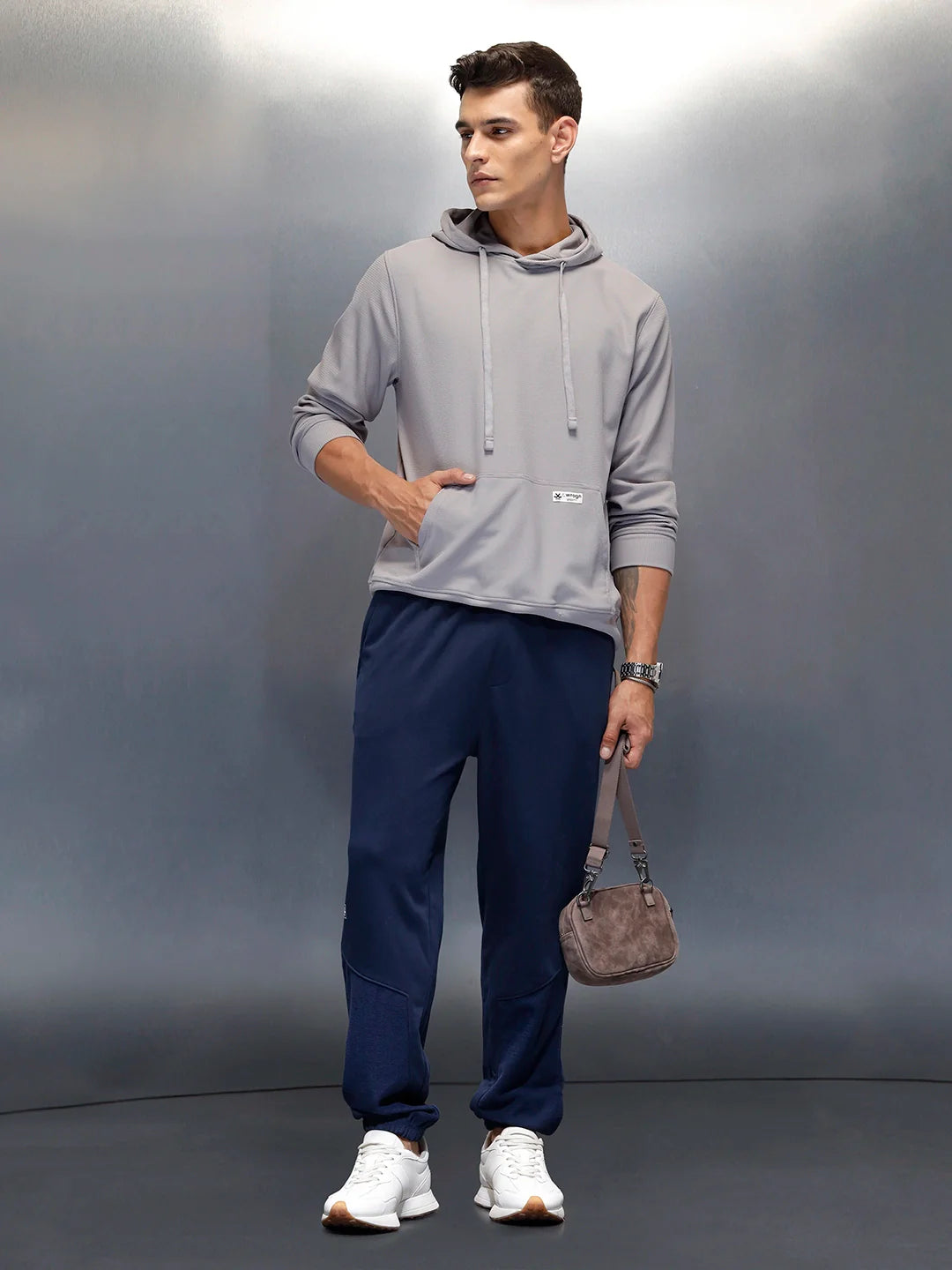 Men's casual straight fit printed knitted jogger | Navy Blue