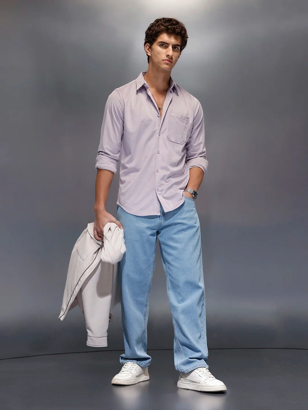 Men's Casual Slim Fit Solid Shirt  |  Purple