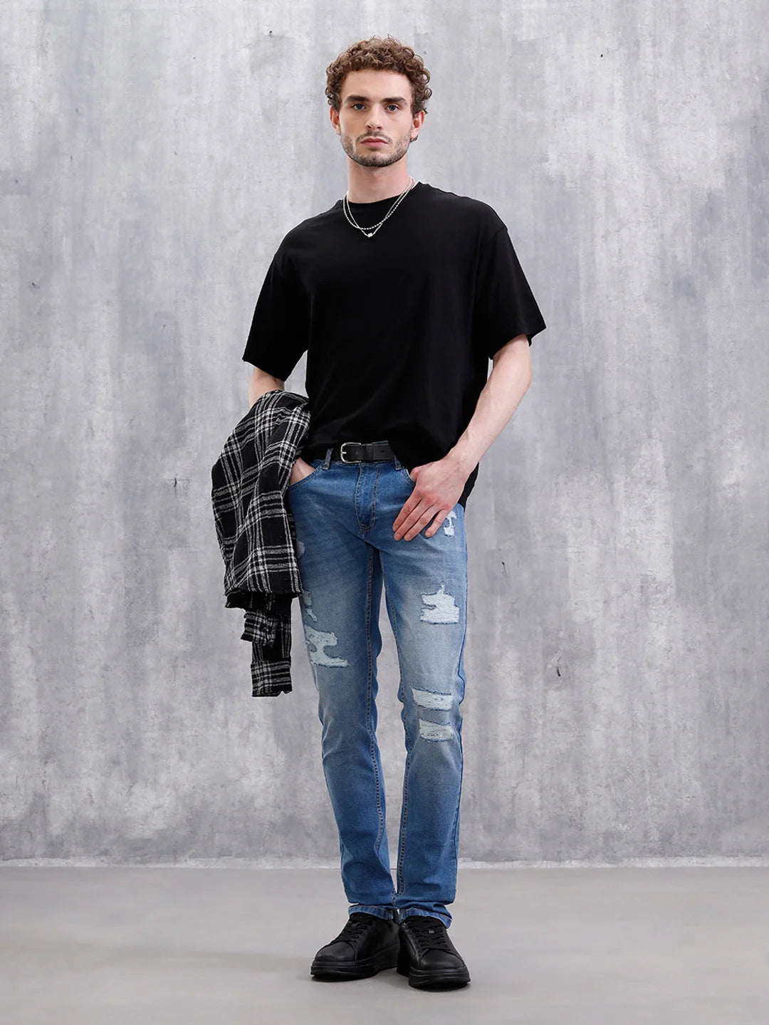 Heavy Distress Slim Tapered Jeans | Blue