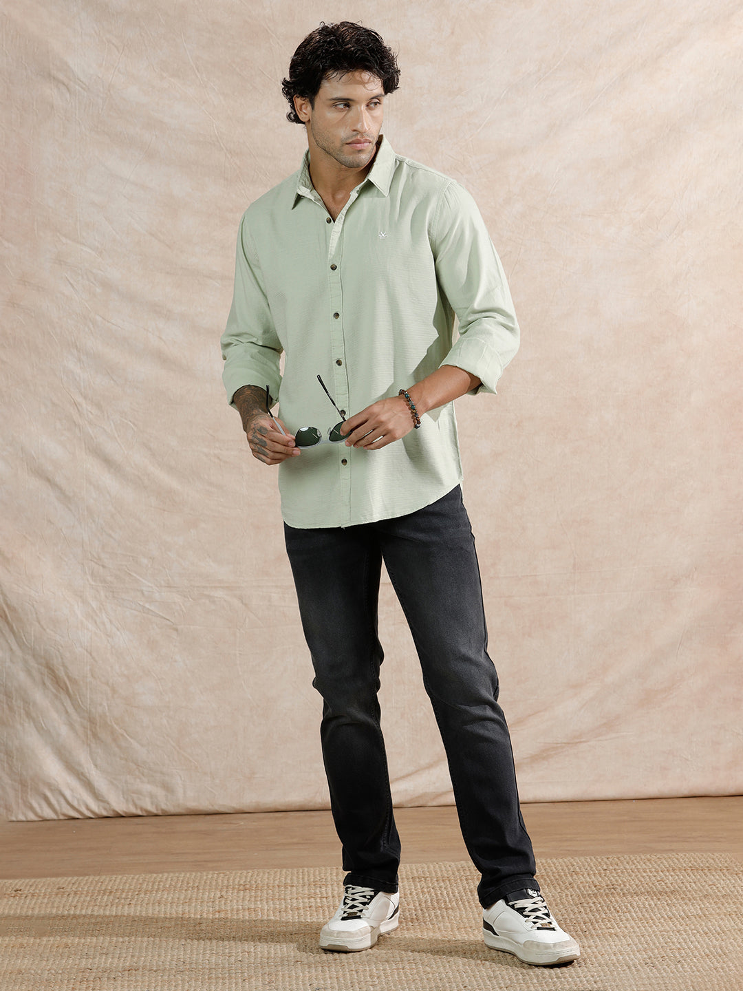 Textured Regular Fit Shirt | Light Green