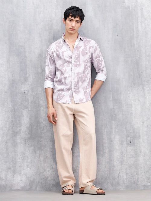 Abstract Aop Printed Oversized Fit Casual Shirt | Purple