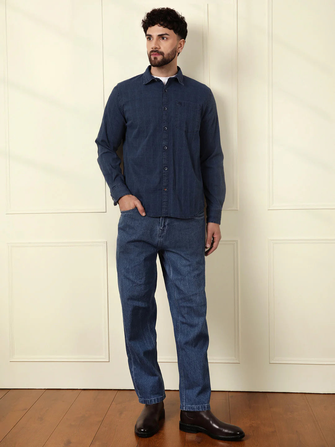 Washed Down Textured Shirt | Navy Blue