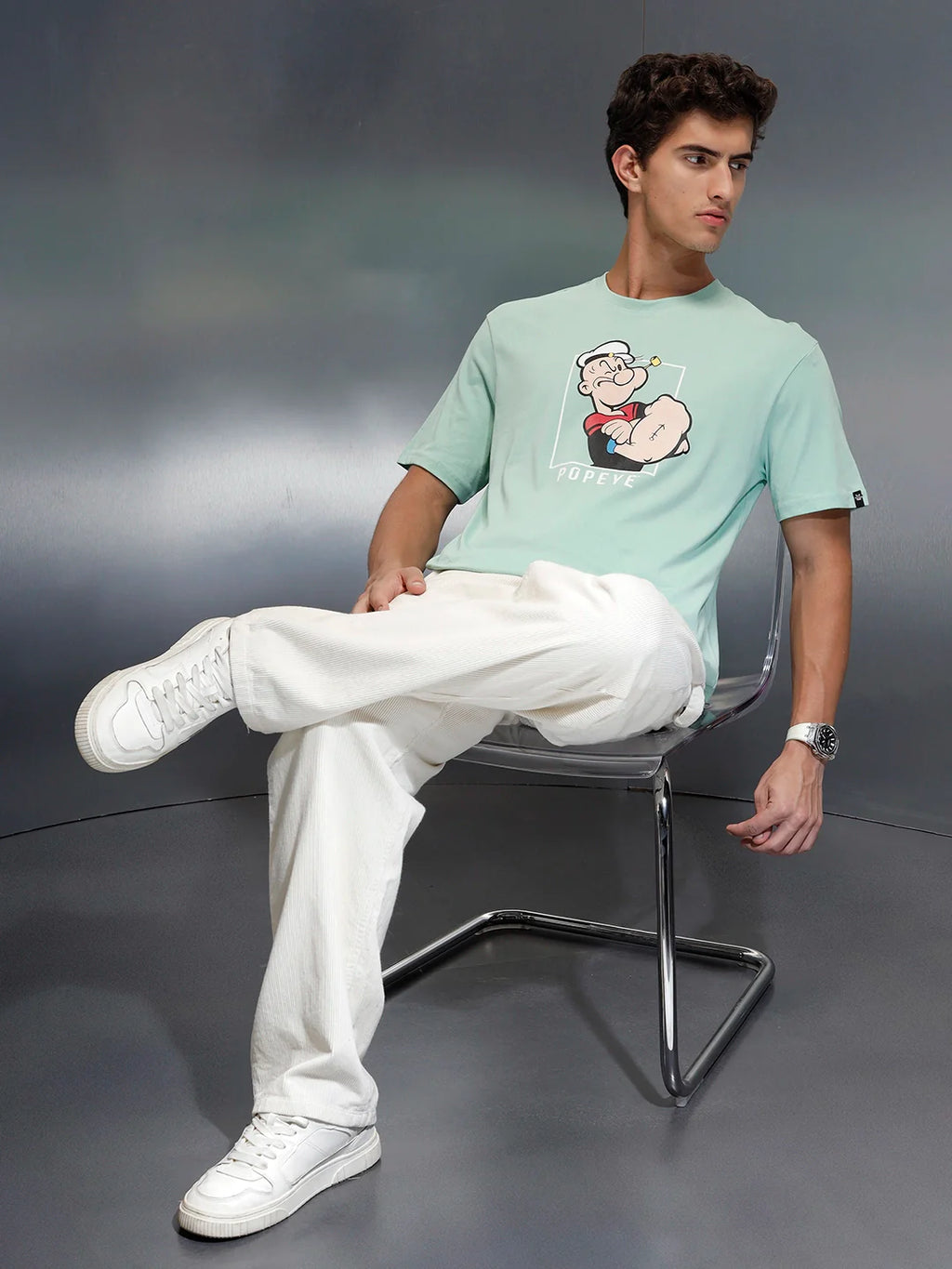 Wrogn Comfort Fit Graphic Printed T-Shirt | Light Green