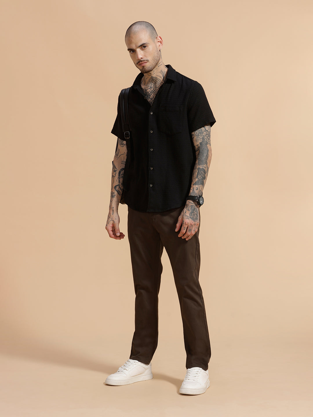 Cotton Blend Chino Trouser | Dark Olive