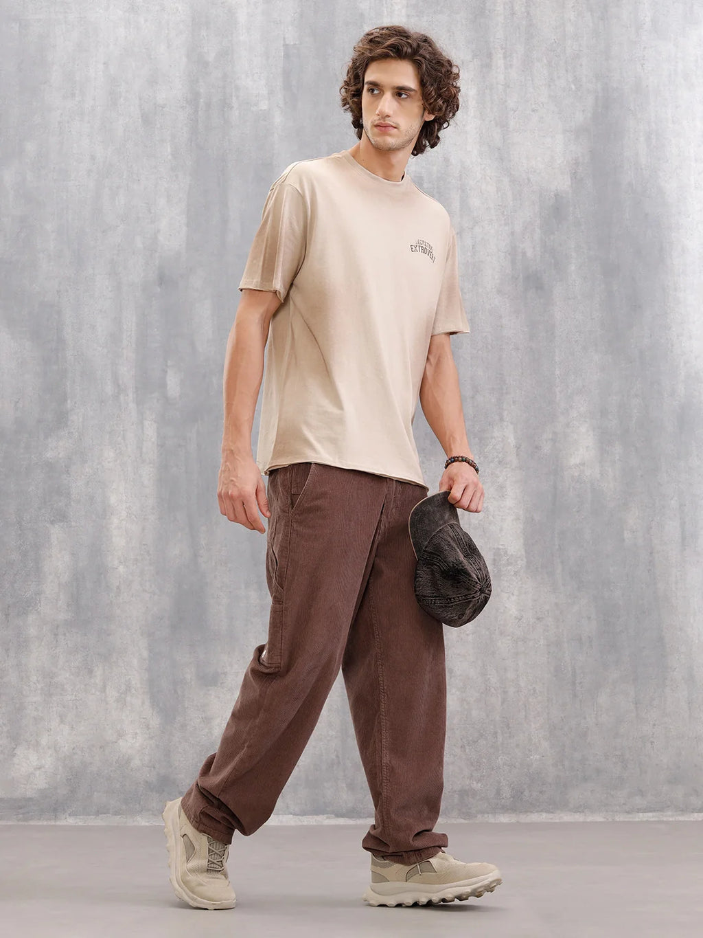 Retro Washed Oversized Fit Tshirt With Back Print |  Beige