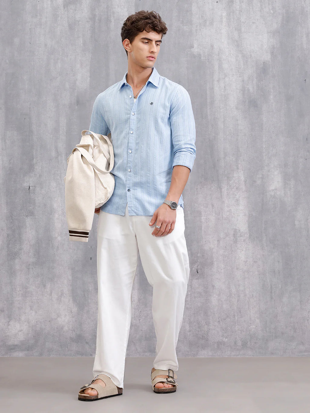 Modal Blend Seersucker Shirt In Slim Fit | Light Blue