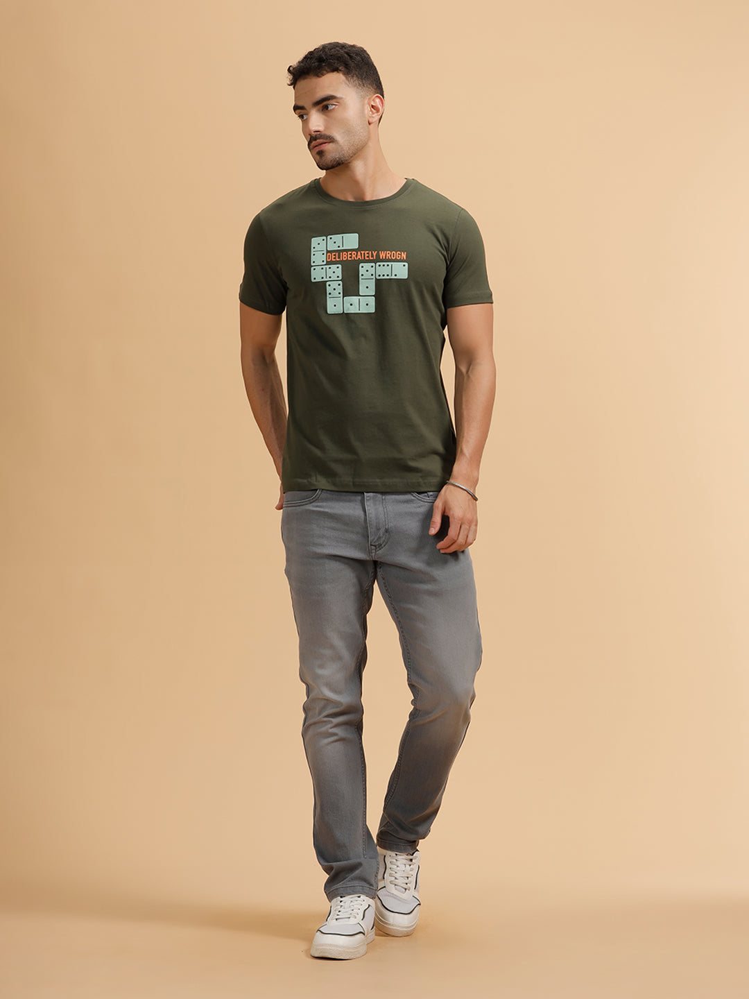Placement Print Slim Fit T-Shirt | Olive