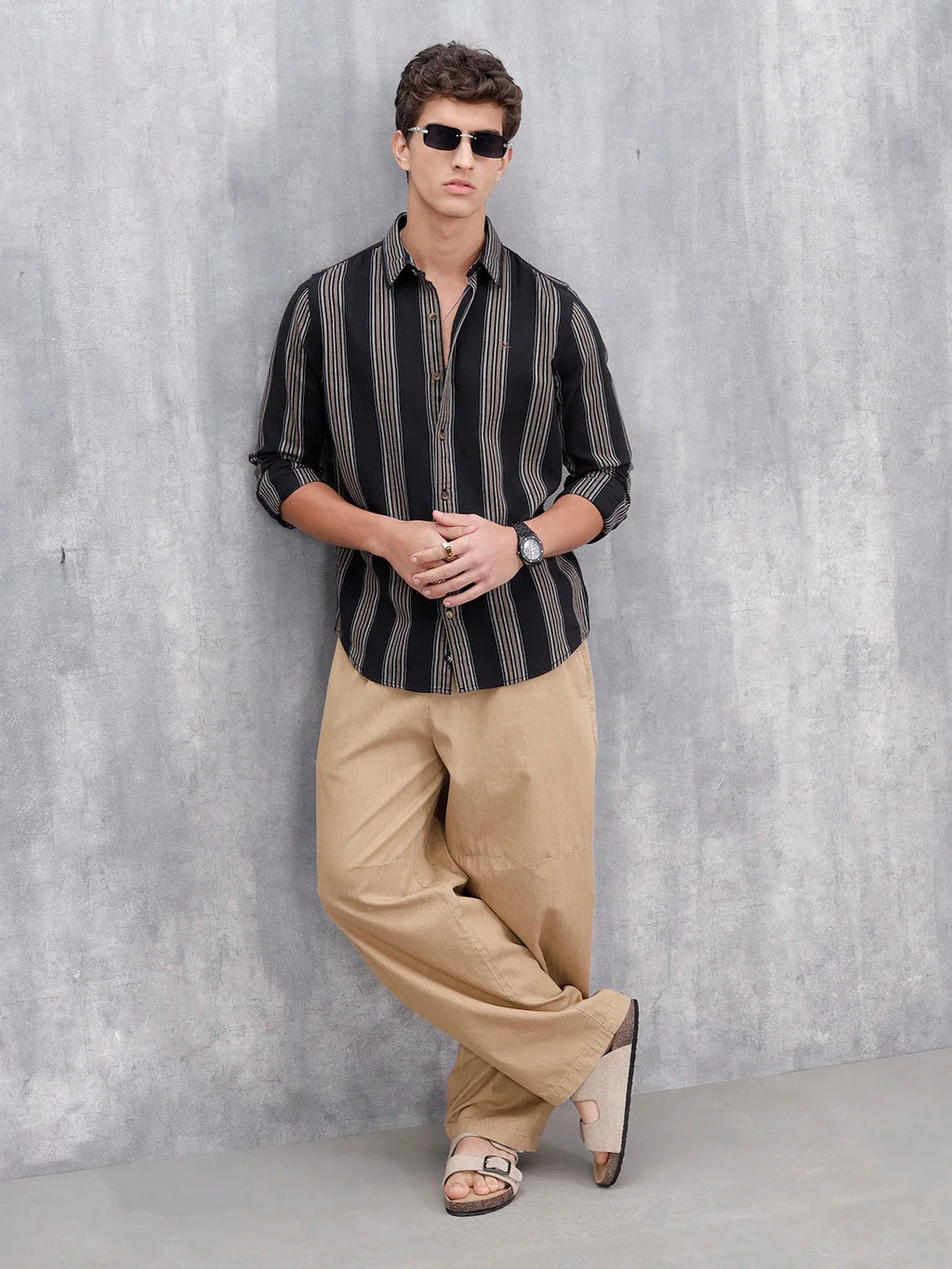 Striped Pattern Casual Shirt For Men |Black