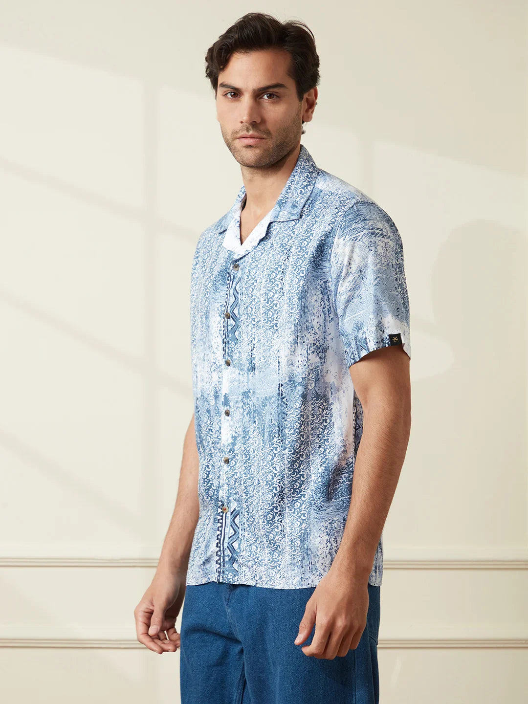 AOP Fluid Light Weight Viscose Shirt | Blue