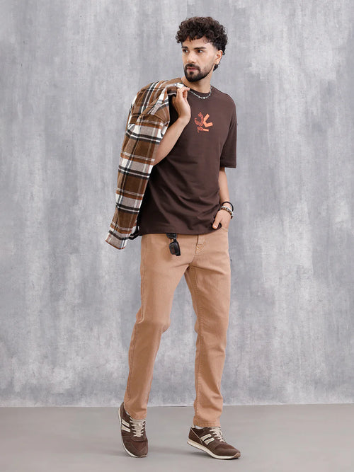Bandana Inspired Oversized Back Print Crew Neck T-Shirt | Brown
