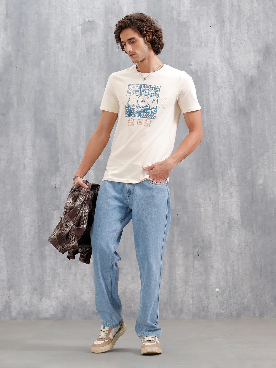 Ancient Markings Inspired Brand Carrier Slim Fit T-Shirt | Beige