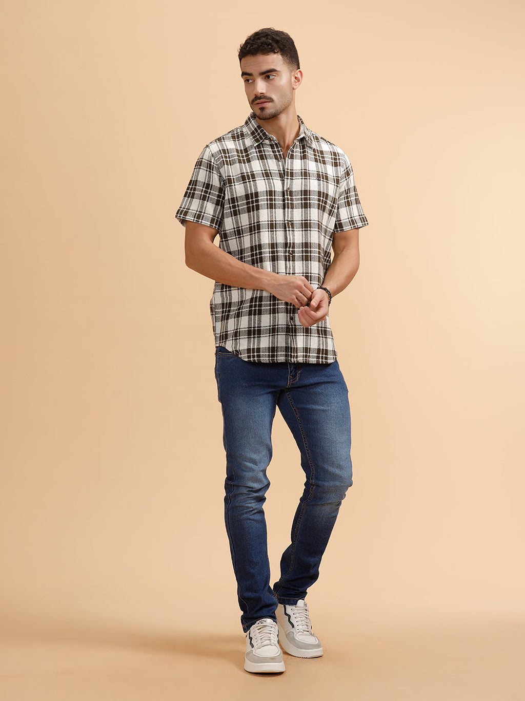 Textured Checks Regular Fit Shirt | Olive