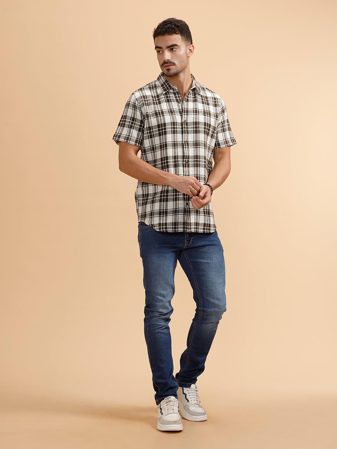 Textured Checks Regular Fit Shirt | Olive
