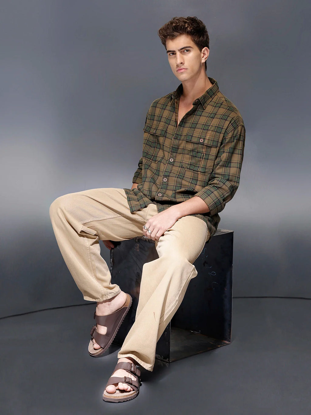 Check flannel Oversize shirt | Olive