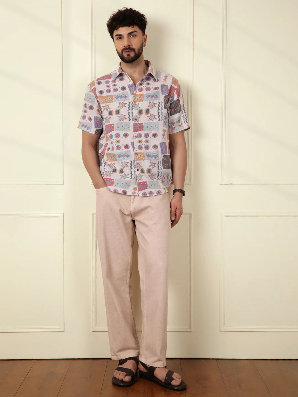 Abstract Printed Open Dobby Shirt  | Multicolor