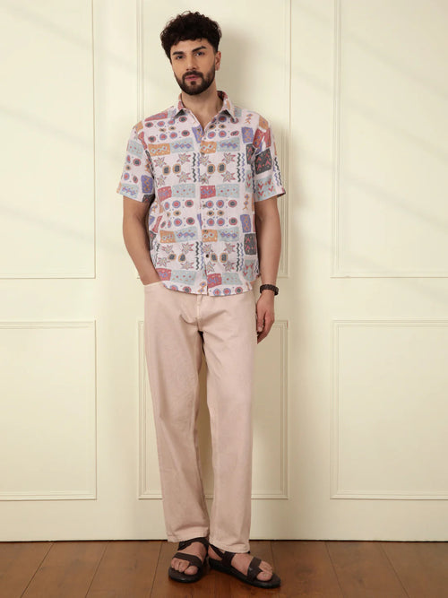 Abstract Printed Open Dobby Shirt  | Multicolor