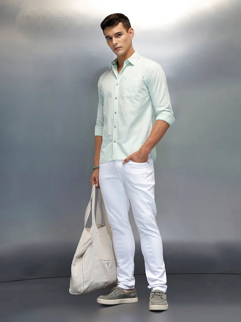 Men's Casual Slim Tapered Fit Jeans | White