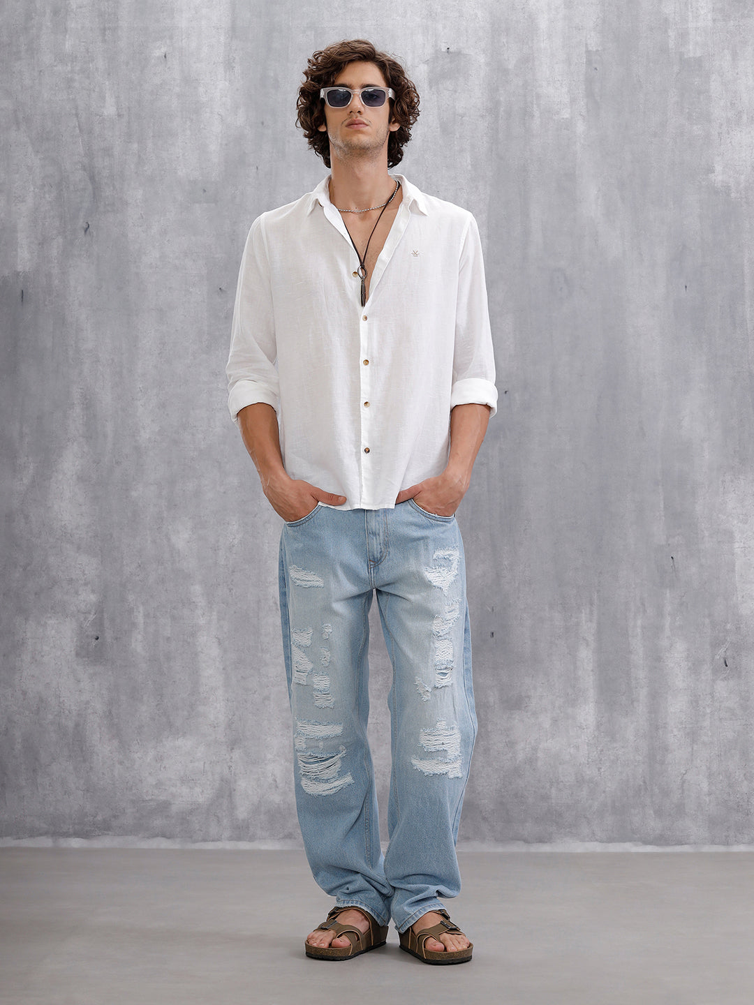 Solid Anti Fit Distressed Jeans | Light Blue