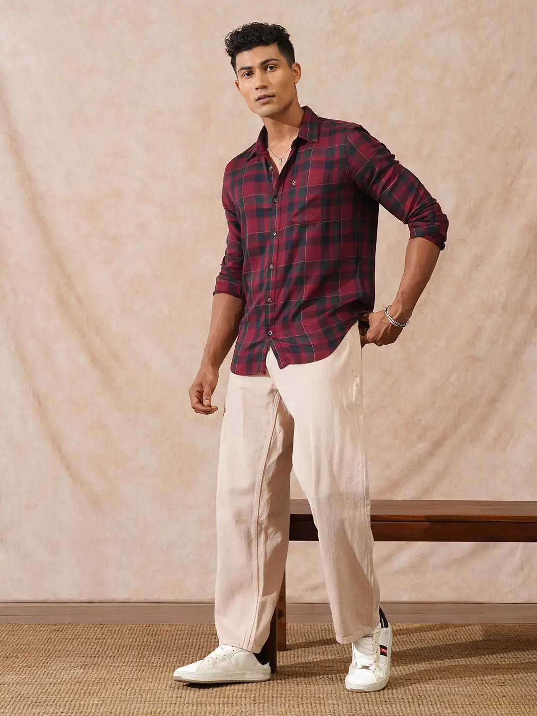 Checked Light Weight Shirt | Wine