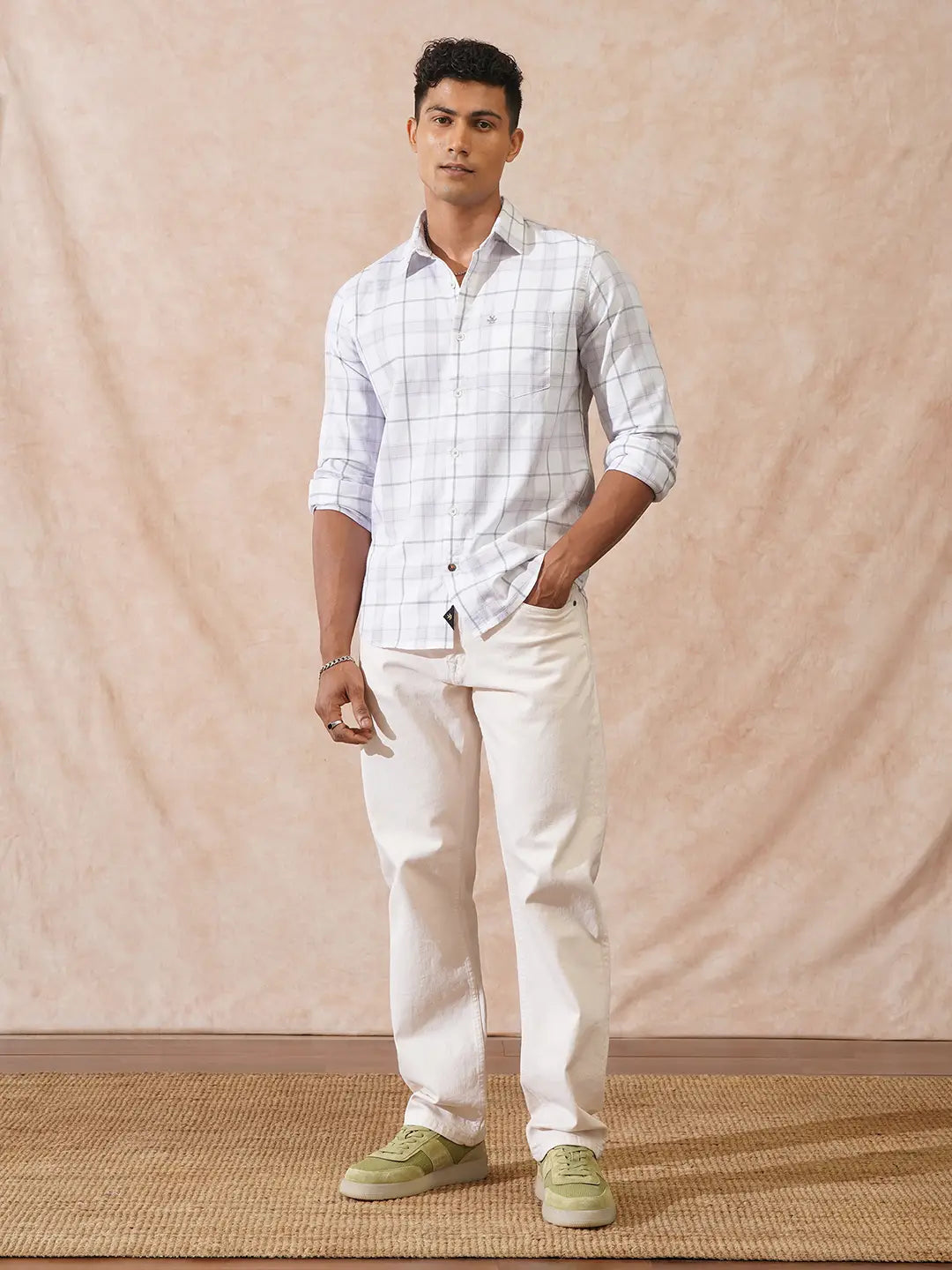 Checked Cotton Slub Shirt | White