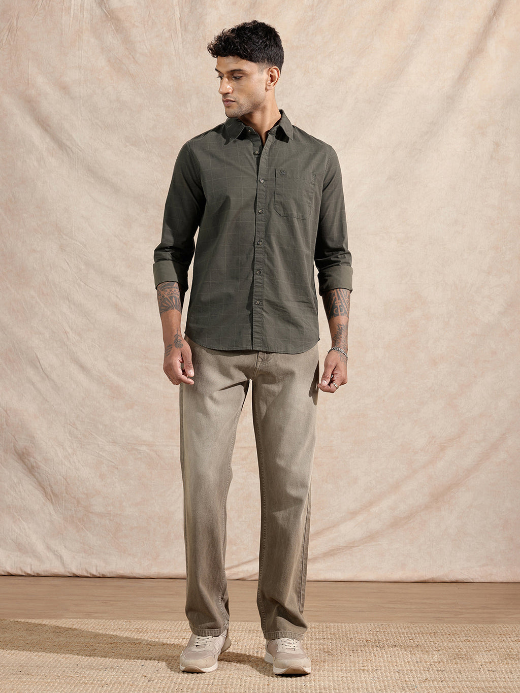 Solid Anti Fit Jeans  | Khaki