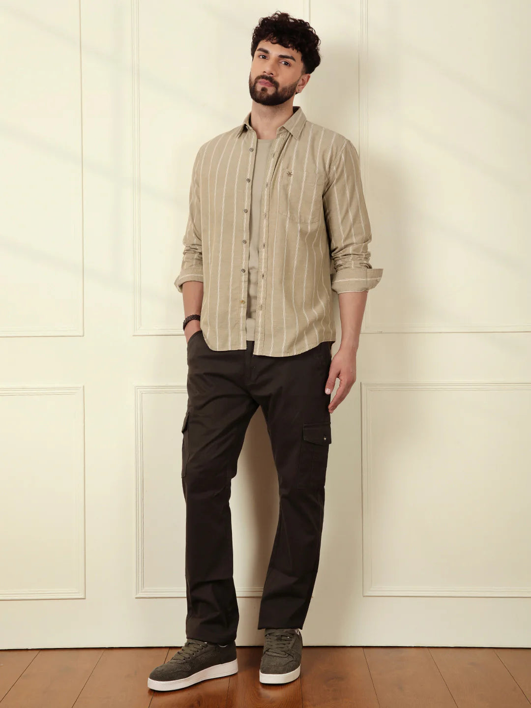 Chambray Striped Classic Shirt | Khaki