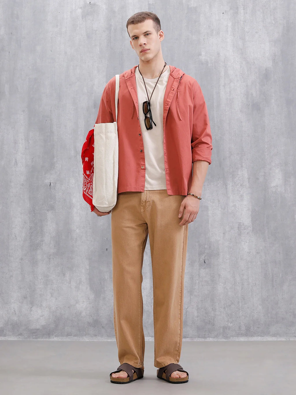 Cotton Twill Hoded Shirt | Pink