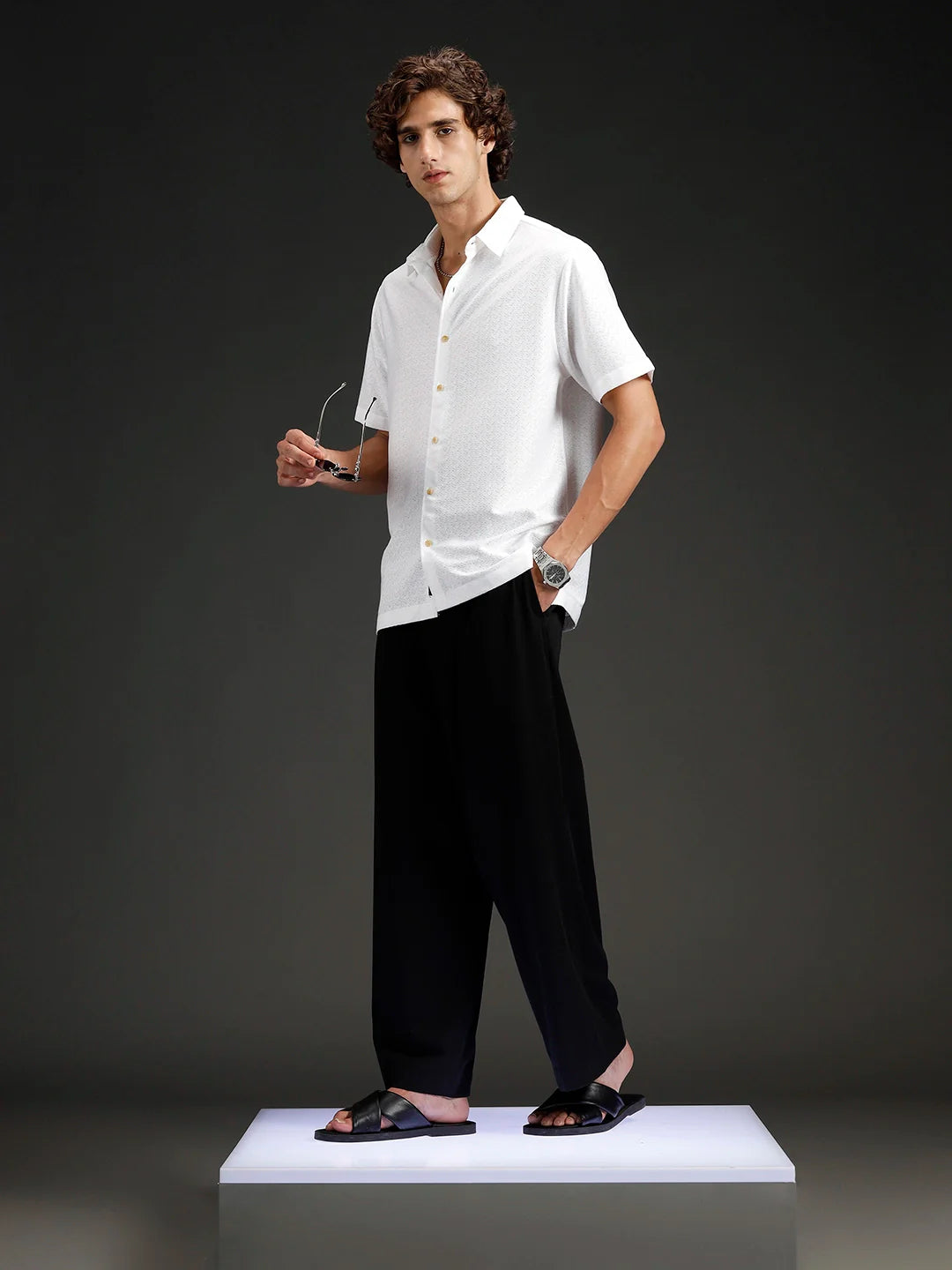 Wrogn Casual Textured Slim Fit Shirt | White
