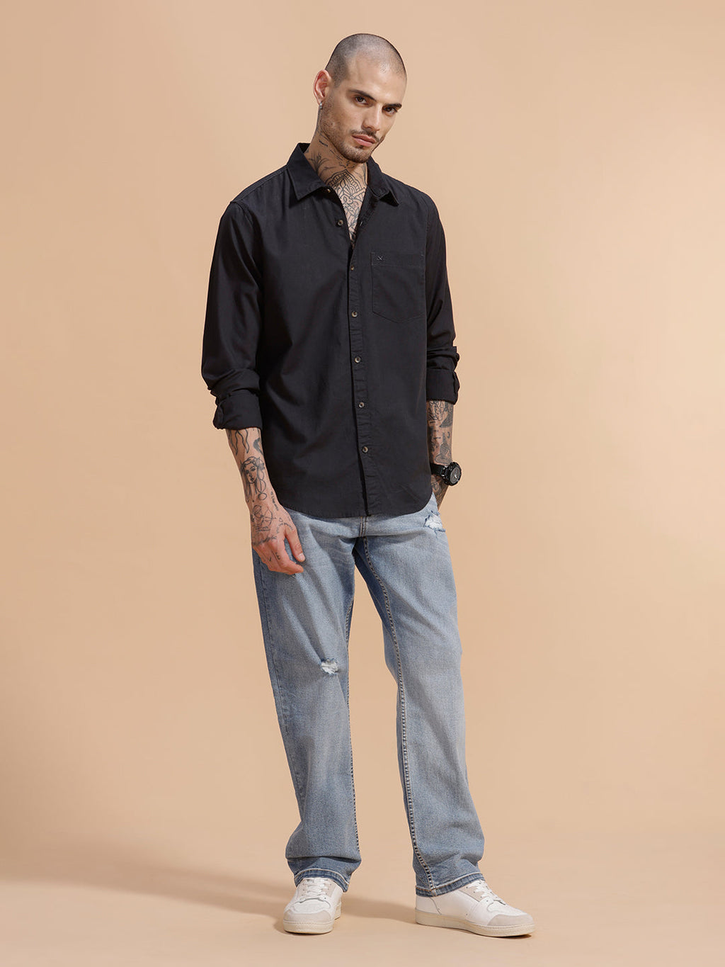 Solid Full Sleeve Cotton Shirt | Dark Grey