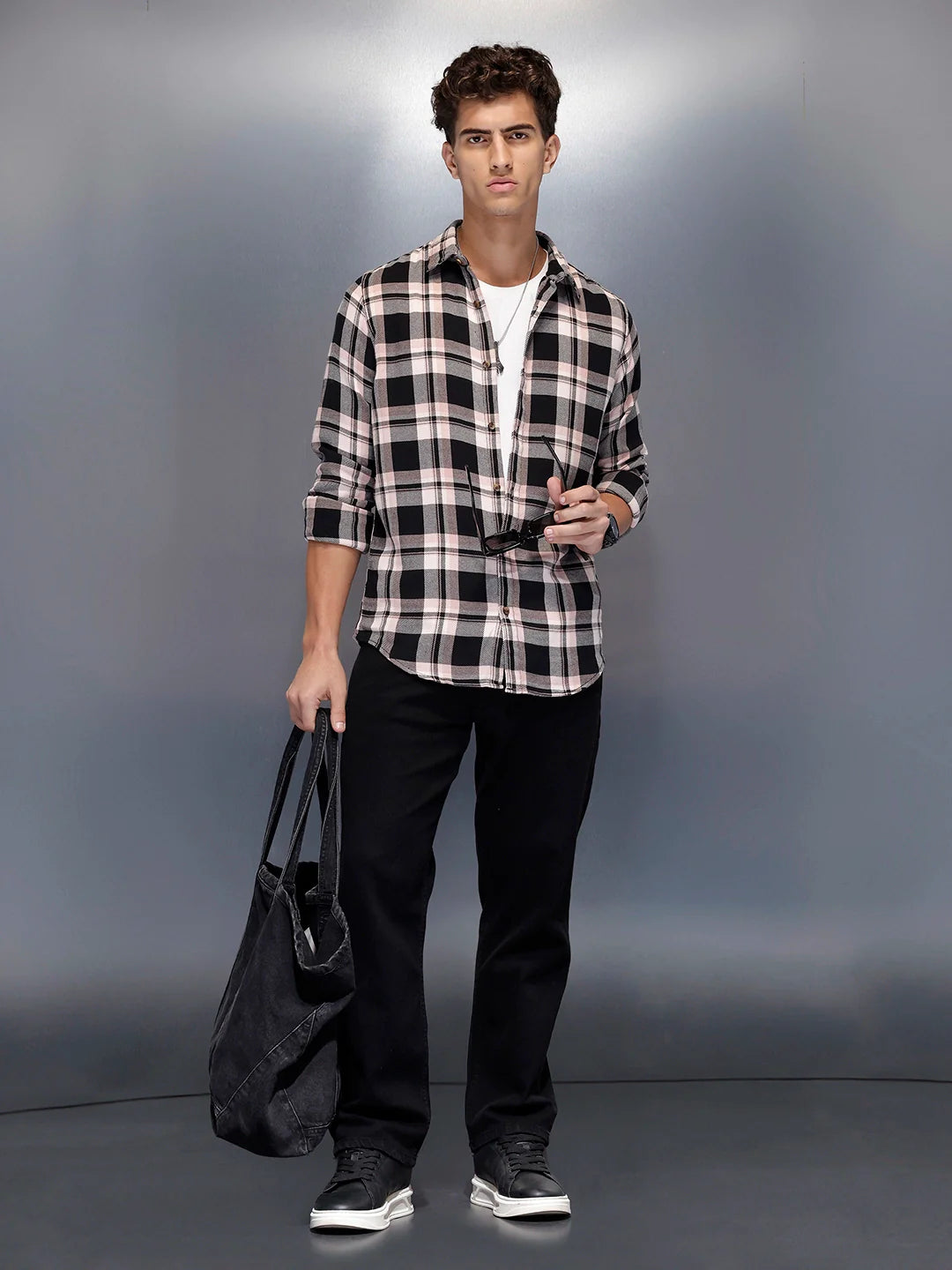 Men’s modern bold check casual shirt | Brown