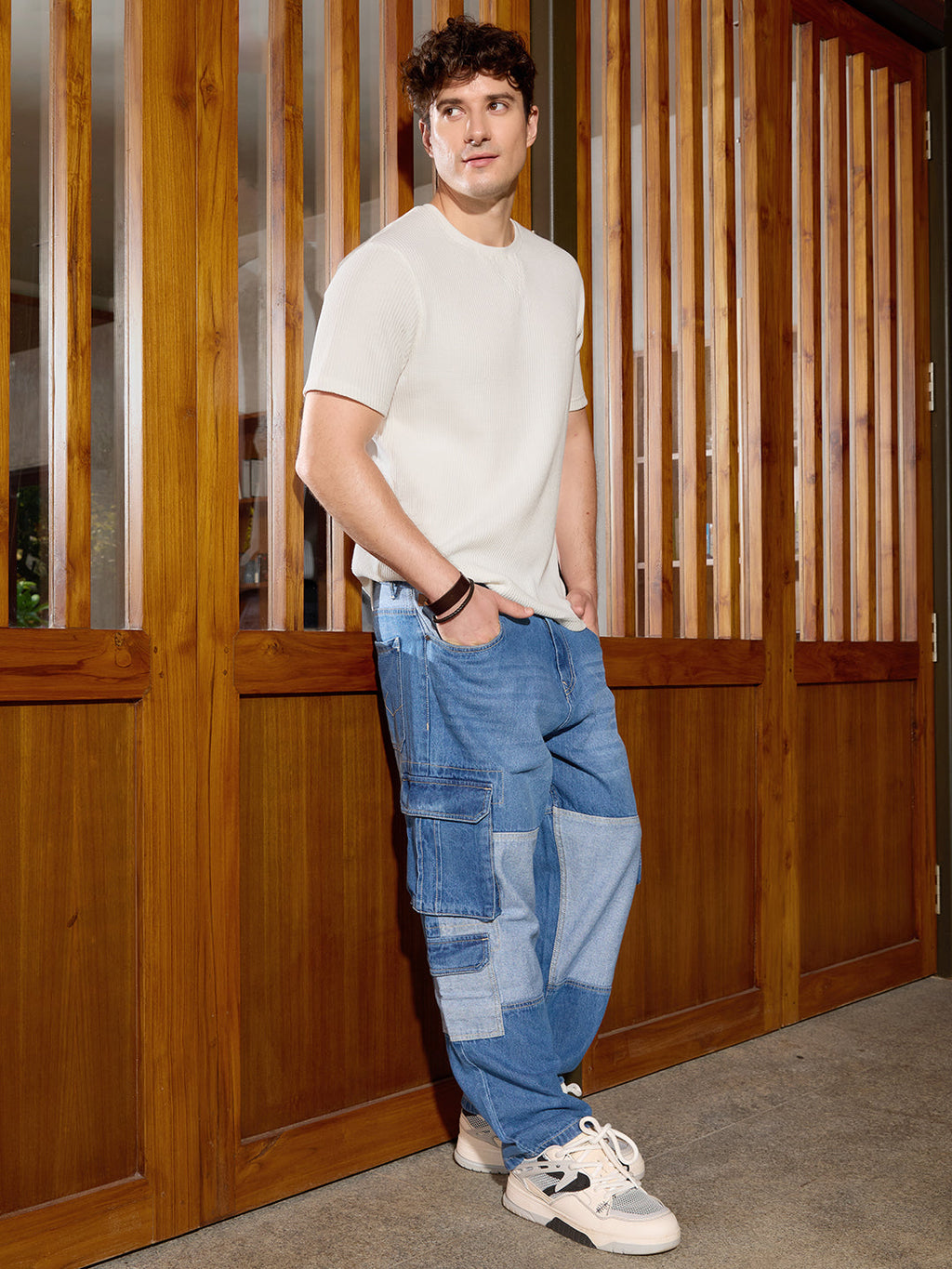 Colour Blocked Denim Cargo | Blue